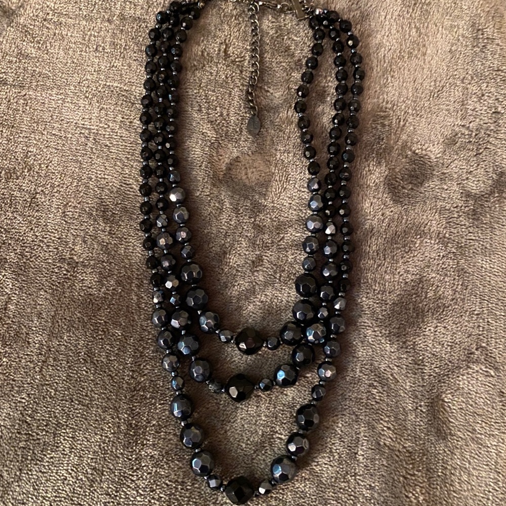 Robert Rose Black Jet necklace 3 strand 18"